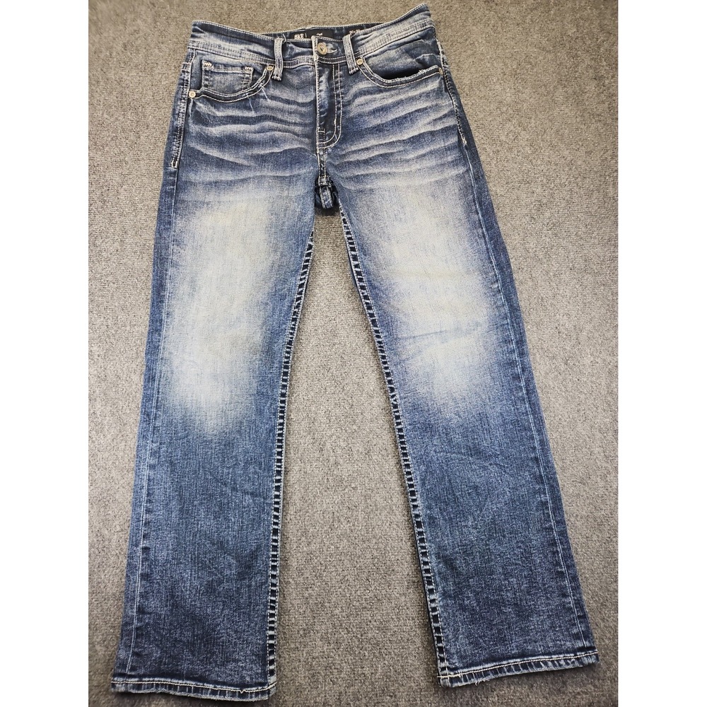 BKE Jake Mens 30x30 Blue Jeans Buckle Embroidery Stretch Heavy Top Stitch 1754